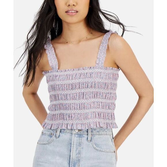 FRENCH CONNECTION - NWT - L XL Smocked Cotton Cropped Tank/Forget Me Not Multi - Picture 14 of 15